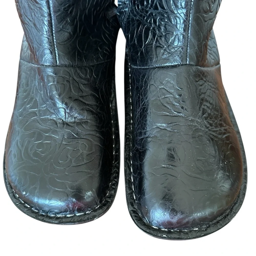 Alegria Embossed Leather Mid-Calf Boots Black EU 39 Shearling Lined - Picture 7 of 15